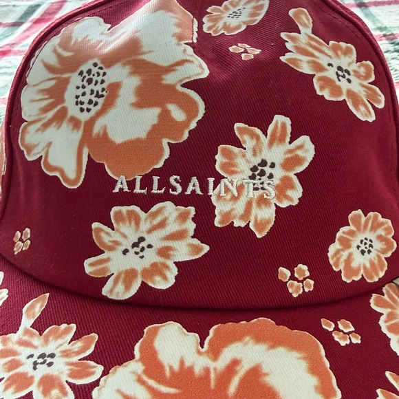 ALLSAINTS Floral Nylon Baseball Cap Red‎ One Size New With Tags